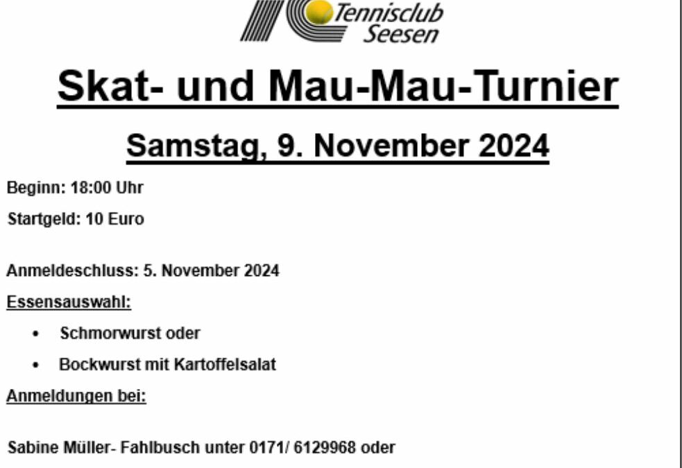 Skat und Mau Mau Turnier am 9.11.2024